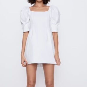 Zara White Puff Sleeve Mini Dress